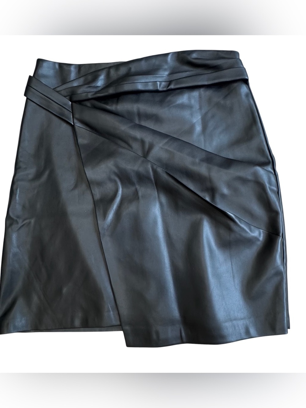 NWT Suncoo Paris Flavie Faux Leather Wrap Black Mini Skirt Size S